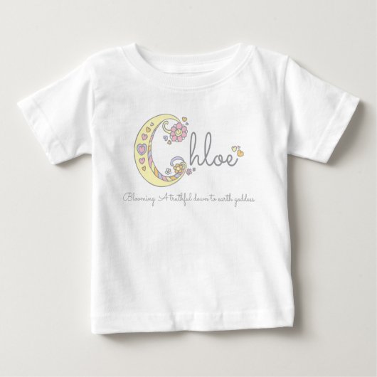 クロエの女の子の名前の意味パーソナライズされたベビーロンパー ベビーTシャツ (正面)