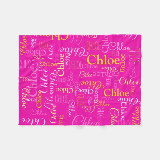 クロエパーソナライズされたショート名ホットピンク毛布 フリースブランケット (正面(横))