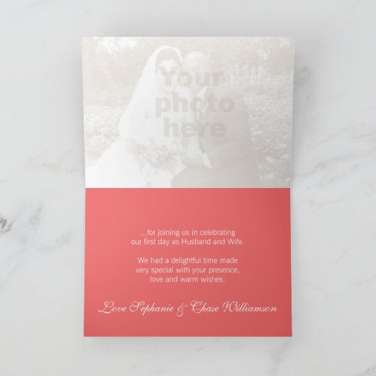 クロカスのピンクと赤の結婚式のお礼カード サンキューカード (内部)