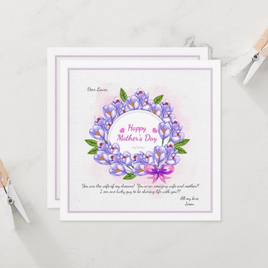 クロカスリース母の日の写真カード カード (正面/裏面インサイチュ)