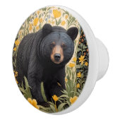 クロクマと黄色いキンポウゲの花 セラミックノブ (右)