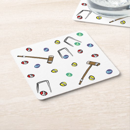 クロケお洒落手柄図解入りの、写真付きの柄 スクエアペーパーコースター (アングル)