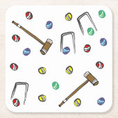 クロケお洒落手柄図解入りの、写真付きの柄 スクエアペーパーコースター (正面)