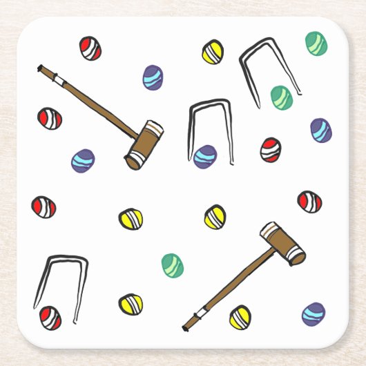 クロケお洒落手柄図解入りの、写真付きの柄 スクエアペーパーコースター (正面)