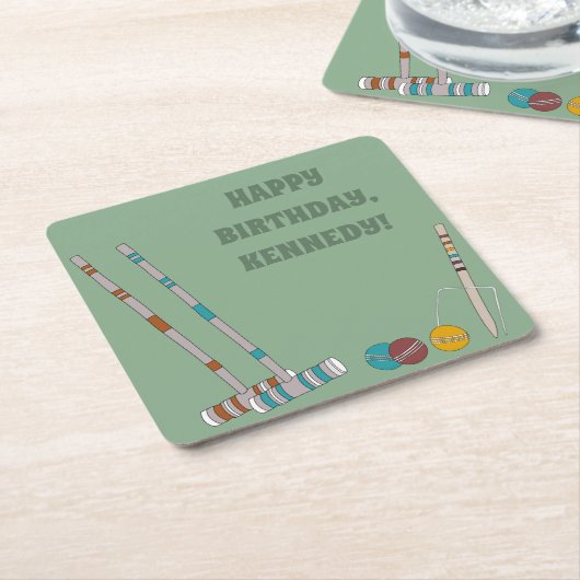 クロケットセット、ヤードゲームカスタム屋外パーティー スクエアペーパーコースター (アングル)