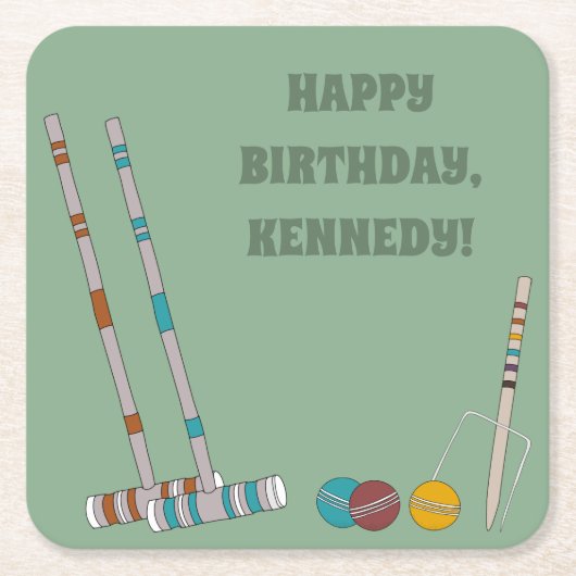 クロケットセット、ヤードゲームカスタム屋外パーティー スクエアペーパーコースター (正面)