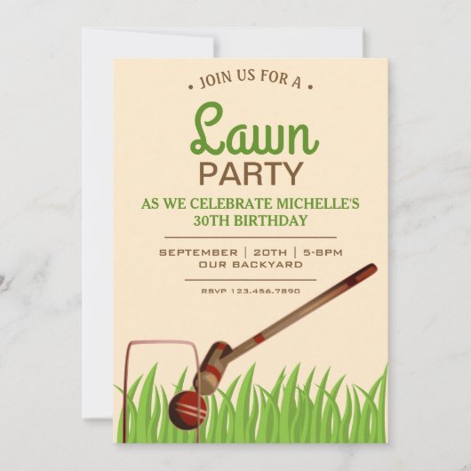 クロケバックヤードゲームローンバースデーパーティー招待状 招待状 (正面)