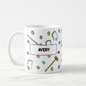 クロケパーソナライズされたマレットハンドボ図解入りの、写真付きのホ コーヒーマグカップ (左)