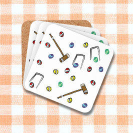 クロケマレットのウィケット手芝図解入りの、写真付きのゲーム コースター