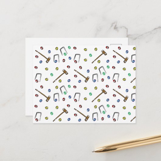 クロケー柄かわいい手描きボホピクニックゲーム ポストカード (正面/裏面インサイチュ)