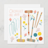 クロケー終日芝生ゲームかわいいグリーティングノートカード (正面/裏面)