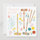 クロケー終日芝生ゲームかわいいグリーティングノートカード (正面)