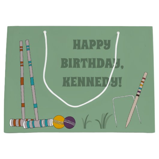 クロケー・セット、ジェイドグリーンパーソナライズされた、 ラージペーパーバッグ (正面)