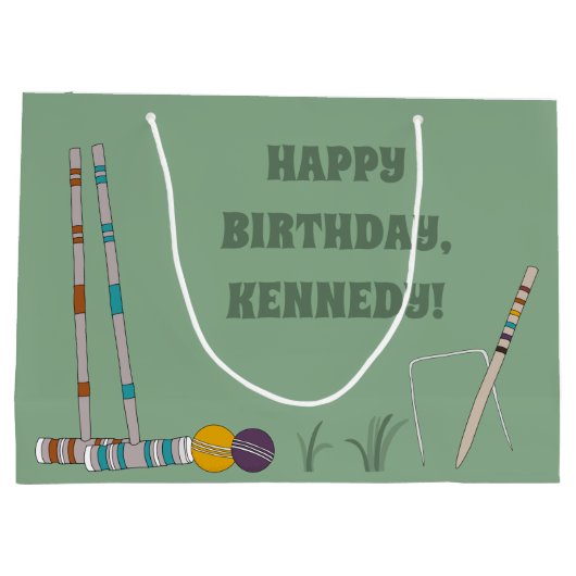 クロケー・セット、ジェイドグリーンパーソナライズされた、 ラージペーパーバッグ (裏面)