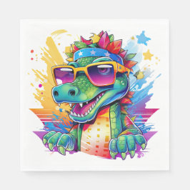 クロコダイルピンク&グリーンマッチング誕生日 スタンダードランチョンナプキン