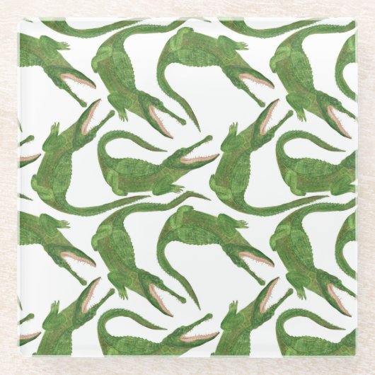 クロコダイル白い水のカラーアレイ ガラスコースター (正面)