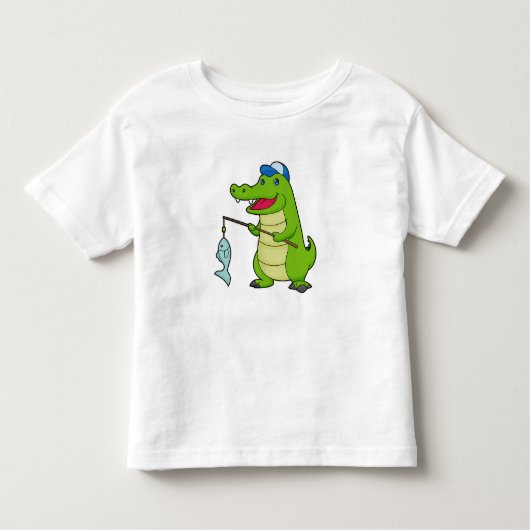 クロコダイル魚釣りフィッシャーフィンシングロッド トドラーTシャツ (正面)