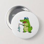 クロコダイル魚釣りフィッシャーフィンシングロッド 缶バッジ (正面&裏面)