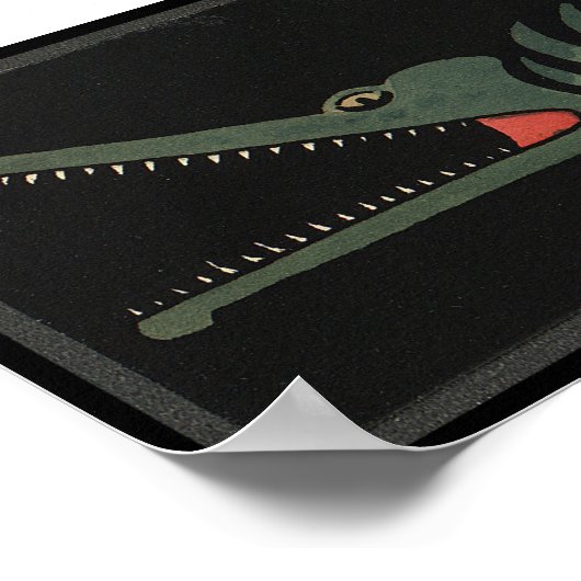 クロコダイル – 古代カラフル本イラストレーション ポスター (角)