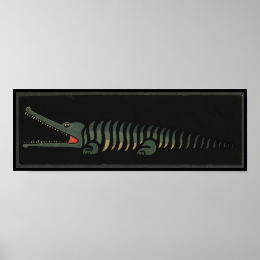 クロコダイル – 古代カラフル本イラストレーション ポスター (正面)