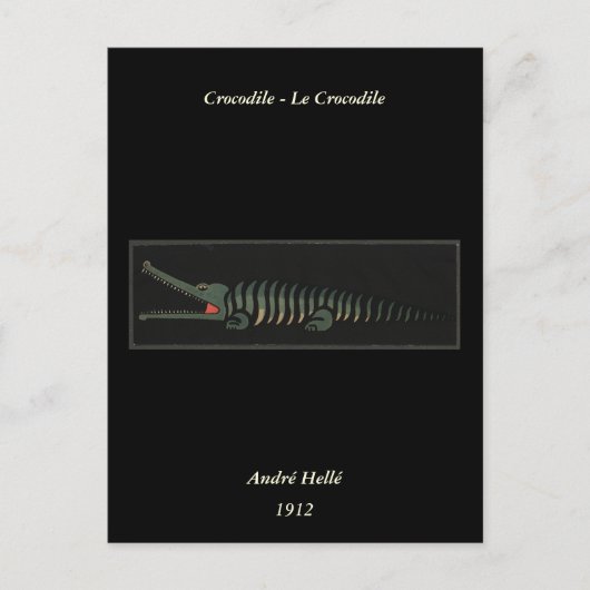 クロコダイル – 古代カラフル本イラストレーション ポストカード (正面)
