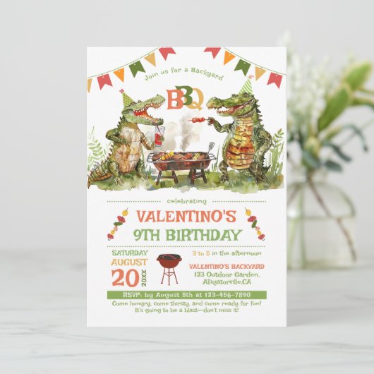 クロコダイルBBQパーティー誕生日招待状 招待状 (スタンド正面)