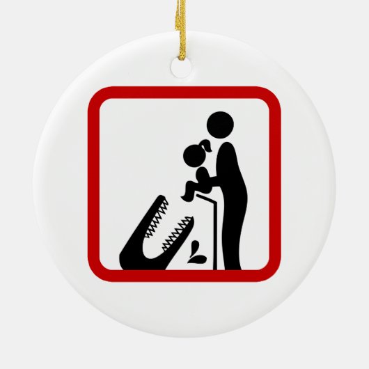 クロコダ食べ物を与えイルの動物園の看板に娘を追加しない セラミックオーナメント (裏面)