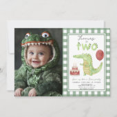 クロコパーティー | かわいいクロコダイルの2歳の誕生日 招待状 (正面)