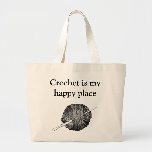 クロシェは私の幸せな場所パーソナライズされた- ラージトートバッグ (正面)
