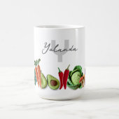 クロシェカラフルベジタブルシールのコラージュ名 コーヒーマグカップ (中央)