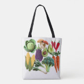 クロシェカラフルベジタブルマッシュルームのコラージュ名 トートバッグ (裏面)