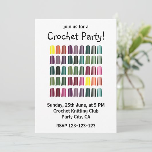 クロシェカラフル編み物ヤーンクロシェパーティー 招待状 (スタンド正面)