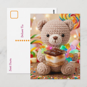 クロシェットテディベアのハグ S'more付き こんにちは ポストカード