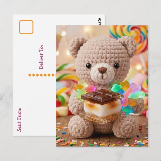 クロシェットテディベアのハグ S'more付き | こんにちは ポストカード (正面/裏面)