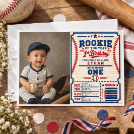 クロシェット野球チケット 1歳の誕生日フォト 招待状