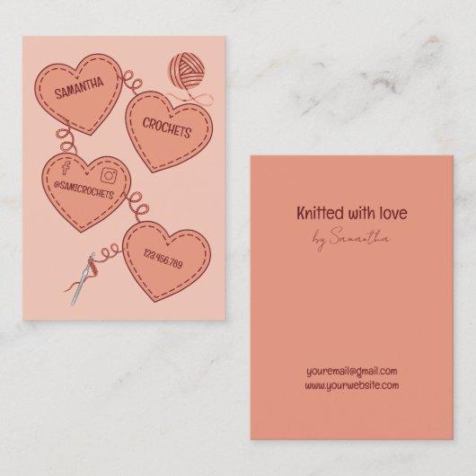 クロシェプロフェッショナル編み物手作り 名刺 (正面/裏面)