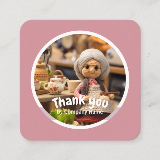 クロシェ女性用キッチンピンクありがとう スクエア名刺 (正面)