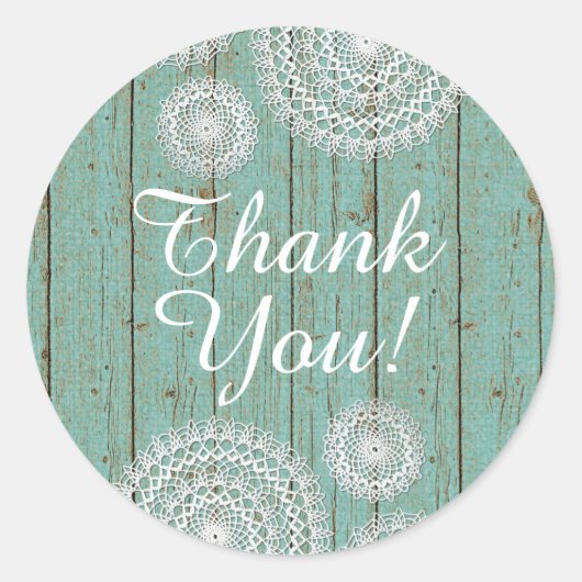 クロシェ素朴ドイリーオンターコイズウッドありがとう ラウンドシール (正面)