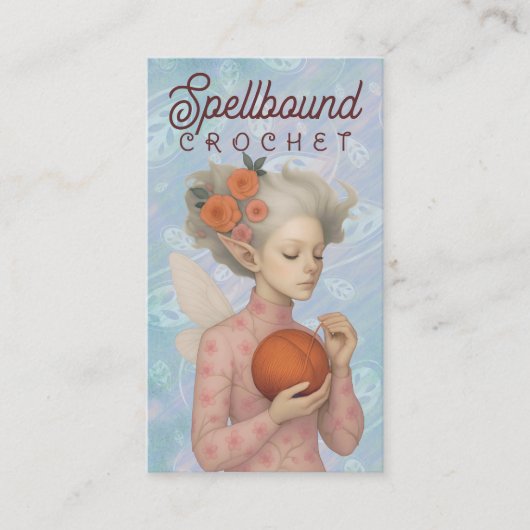 クロシェ編み物ハンドスパン糸フェアリー小妖精や小人女 名刺 (正面)