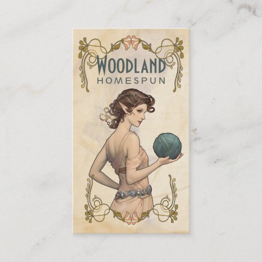 クロシェ編み物ハンドスパン糸フェアリー小妖精や小人女 名刺 (正面)