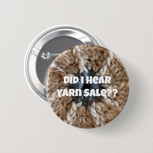 クロシェ編み物ユーモスベージュブルークラフトラブヤーン 缶バッジ (正面&裏面)