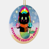 クロシェ魔法パーソナライズされたマーメイド猫ヤーン セラミックオーナメント (右)
