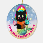 クロシェ魔法パーソナライズされたマーメイド猫ヤーン セラミックオーナメント (左)
