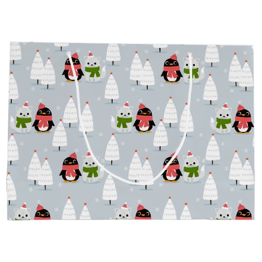 クロシトマスの木々，ペンギンと猫 ラージペーパーバッグ (裏面)