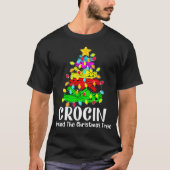 クロシンのまわりにザクリスマスツリーおもしろいクリスマスキリスト Tシャツ (正面)
