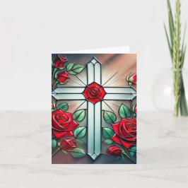 クロスおよびバラノートカード サンキューカード