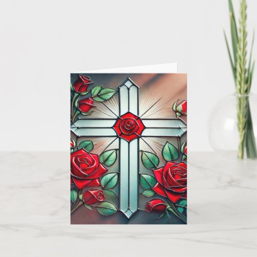 クロスおよびバラノートカード サンキューカード (正面)