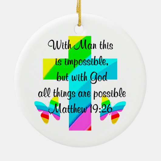 クロスかわいらしとレインボーマタイ19:26デザイン セラミックオーナメント (裏面)