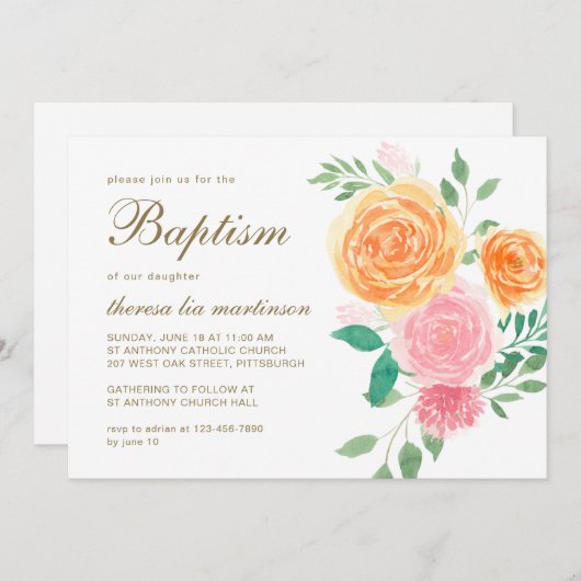 クロスかわいらしバプテスマのフローラ 招待状 (正面/裏面)