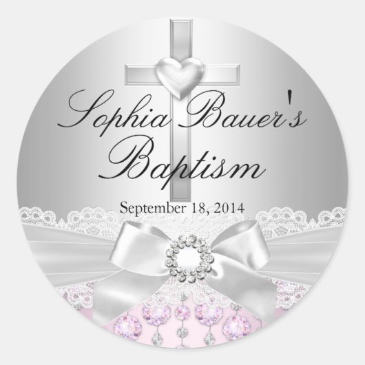 クロスかわいらし&レースバプティスステッカー ラウンドシール (正面)